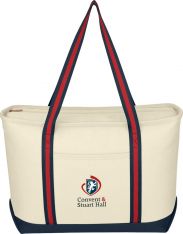 CONVENT & STUART HALL - Large Cotton Canvas Tote Bag, Natural/Navy/Red